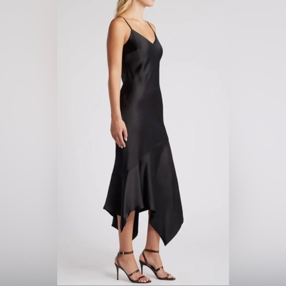 Steve Madden Lucielle black asymmetrical hem satin effect slip dress size small - Picture 9 of 10
